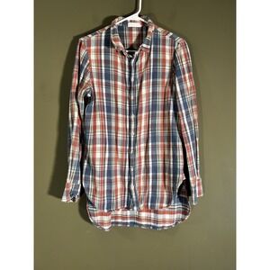 CP Shades Shirt Mens Small Blue Red Plaid Flannel Hi-Low Hem Skater Beach Grunge